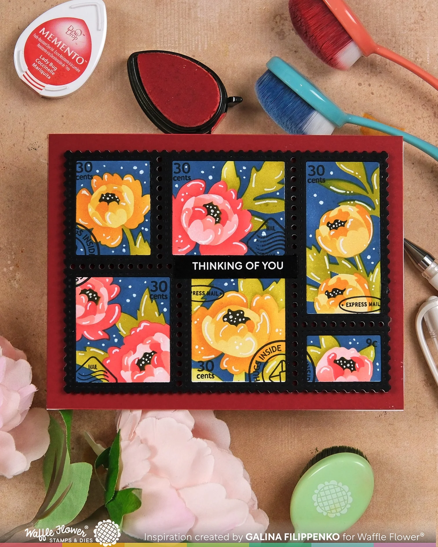 Waffle Flower - Postage Collage - Peony Stencil