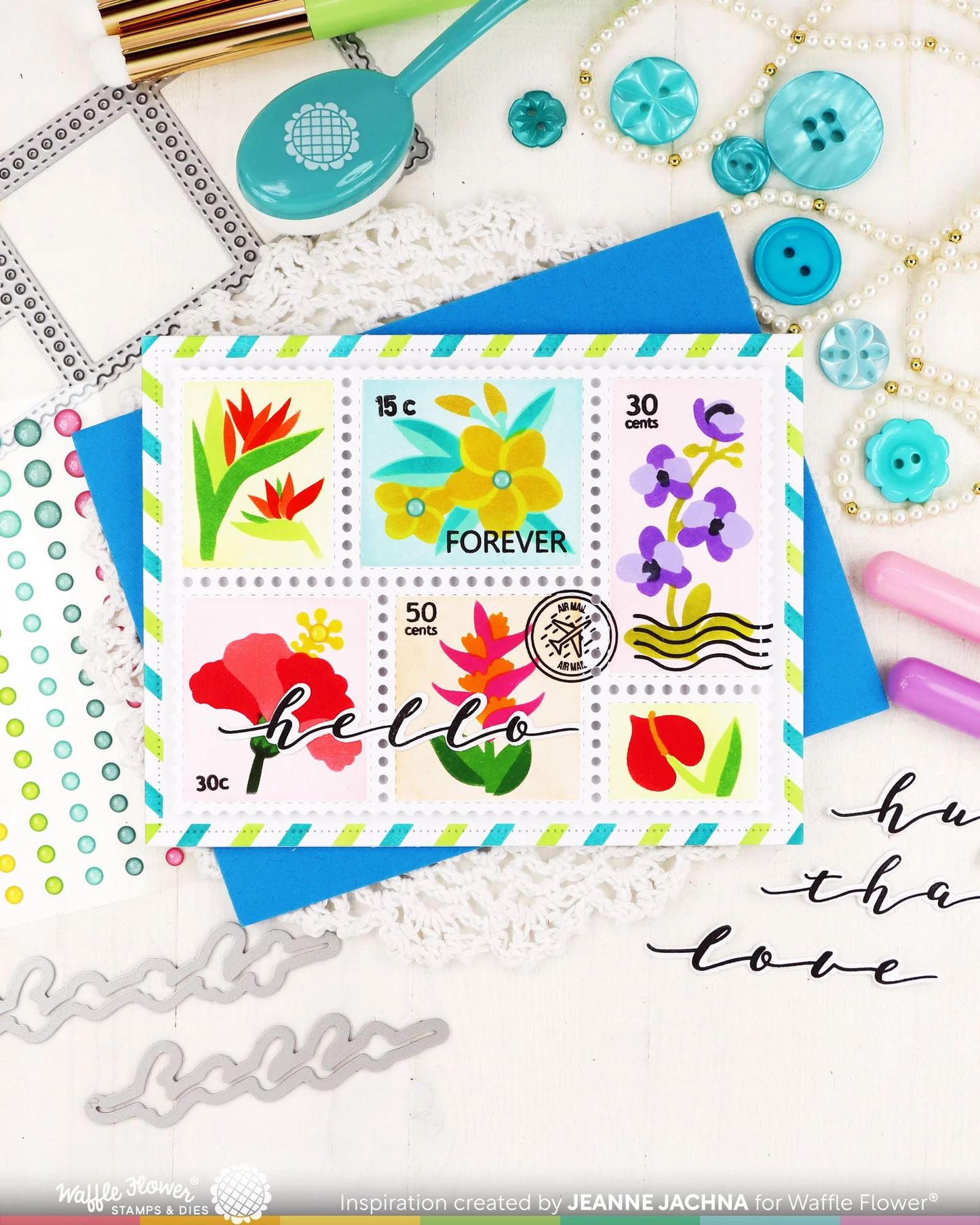 Waffle Flower - Postage Collage - Tropical Flowers Stencil Set