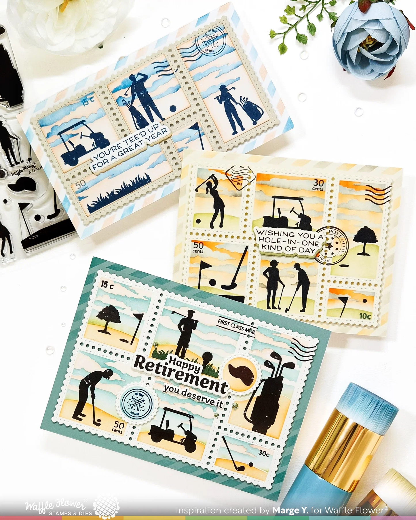 Waffle Flower - Postage Collage - Golf Silhouettes Stamp Set