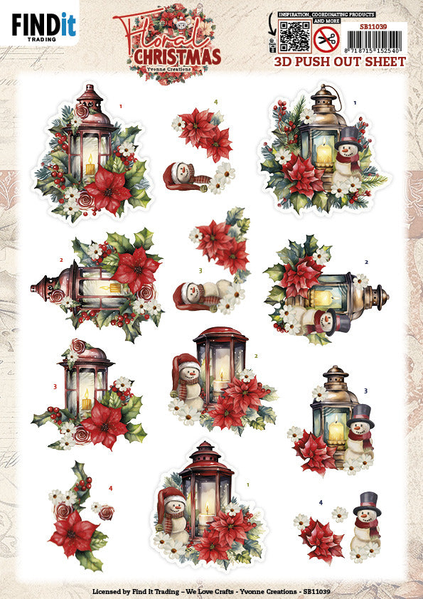 Find It Trading - Floral Christmas 3D Push Out Sheet - Floral Lantern