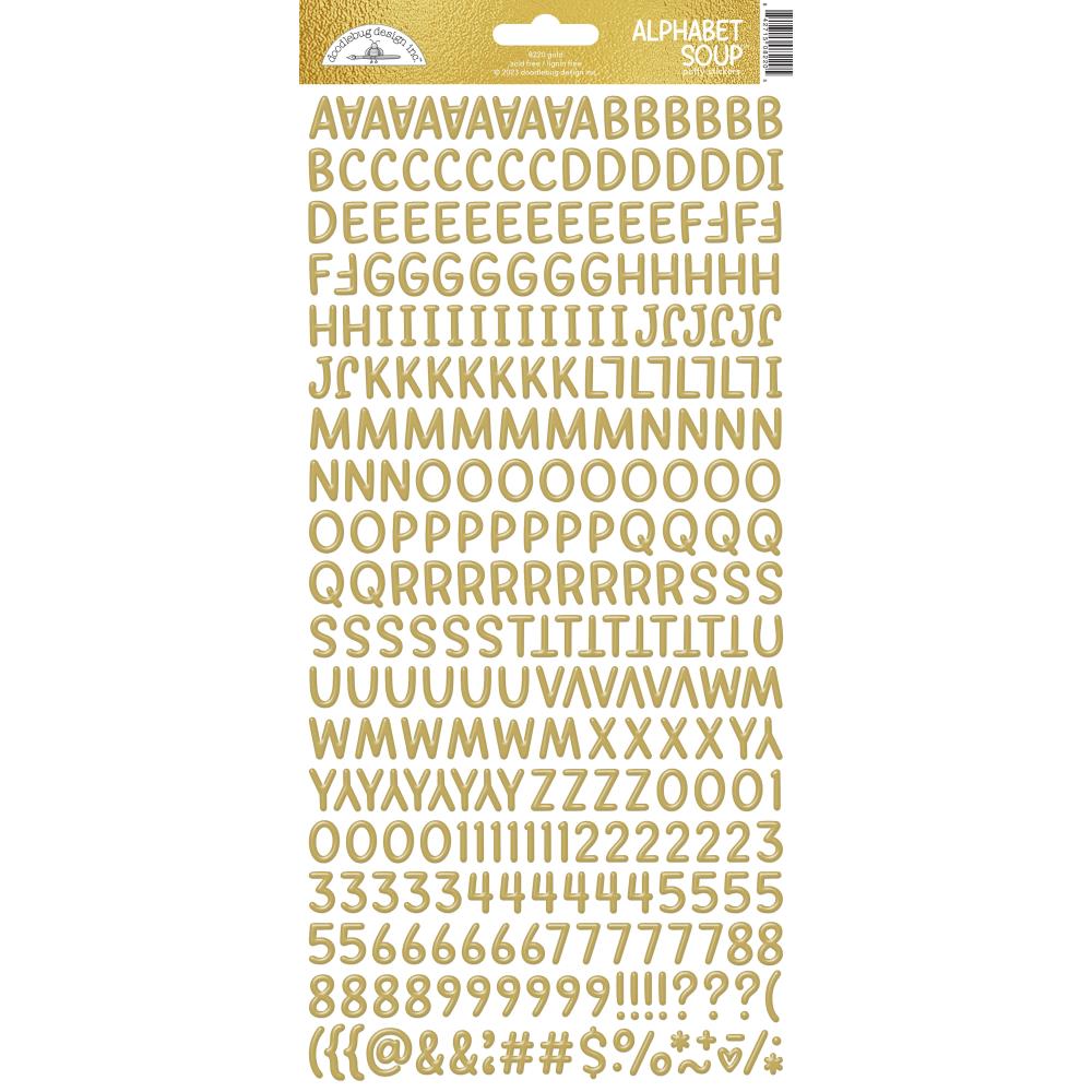 Doodlebug - Alphabet Soup - Gold Puffy Stickers