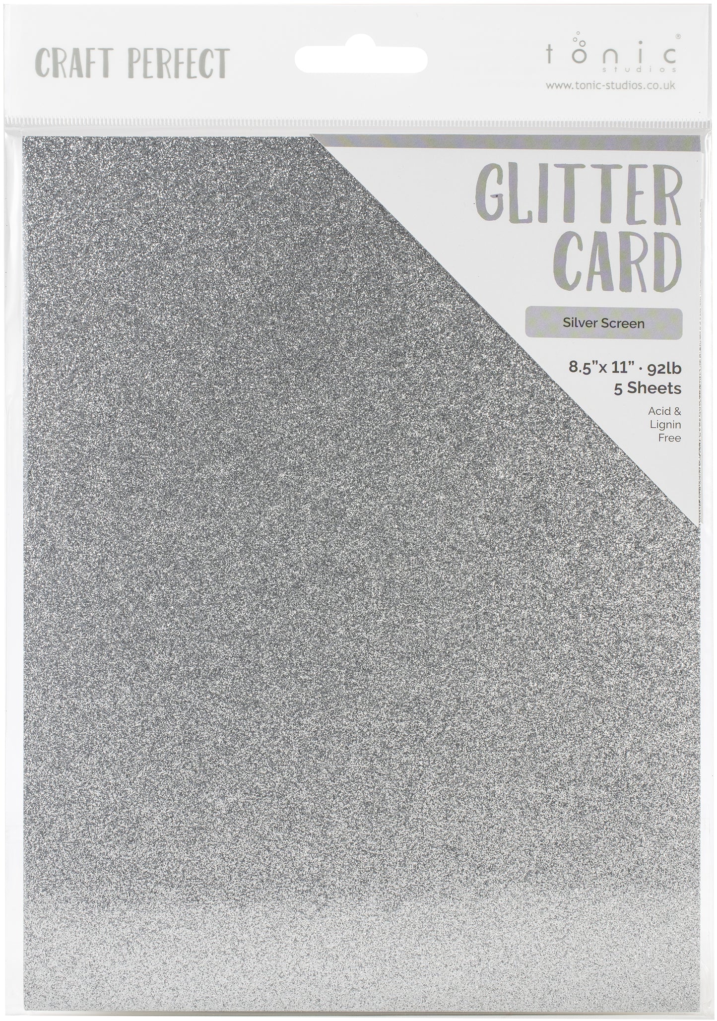 Craft Perfect - Glitter Cardstock - Silver Screen