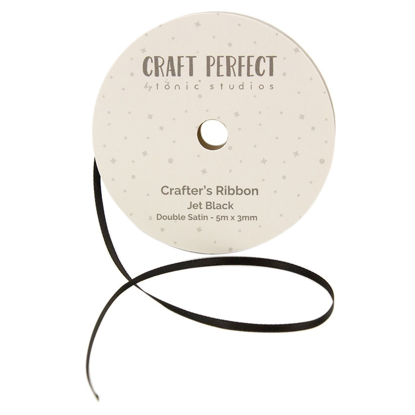 Craft Perfect - Double Face Satin Ribbon - Jet Black - 0.12"