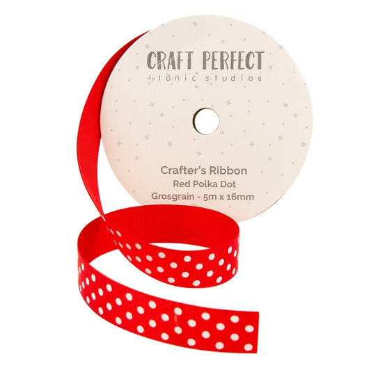 Craft Perfect - Dotted Grosgrain Ribbon - Red Polka Dot