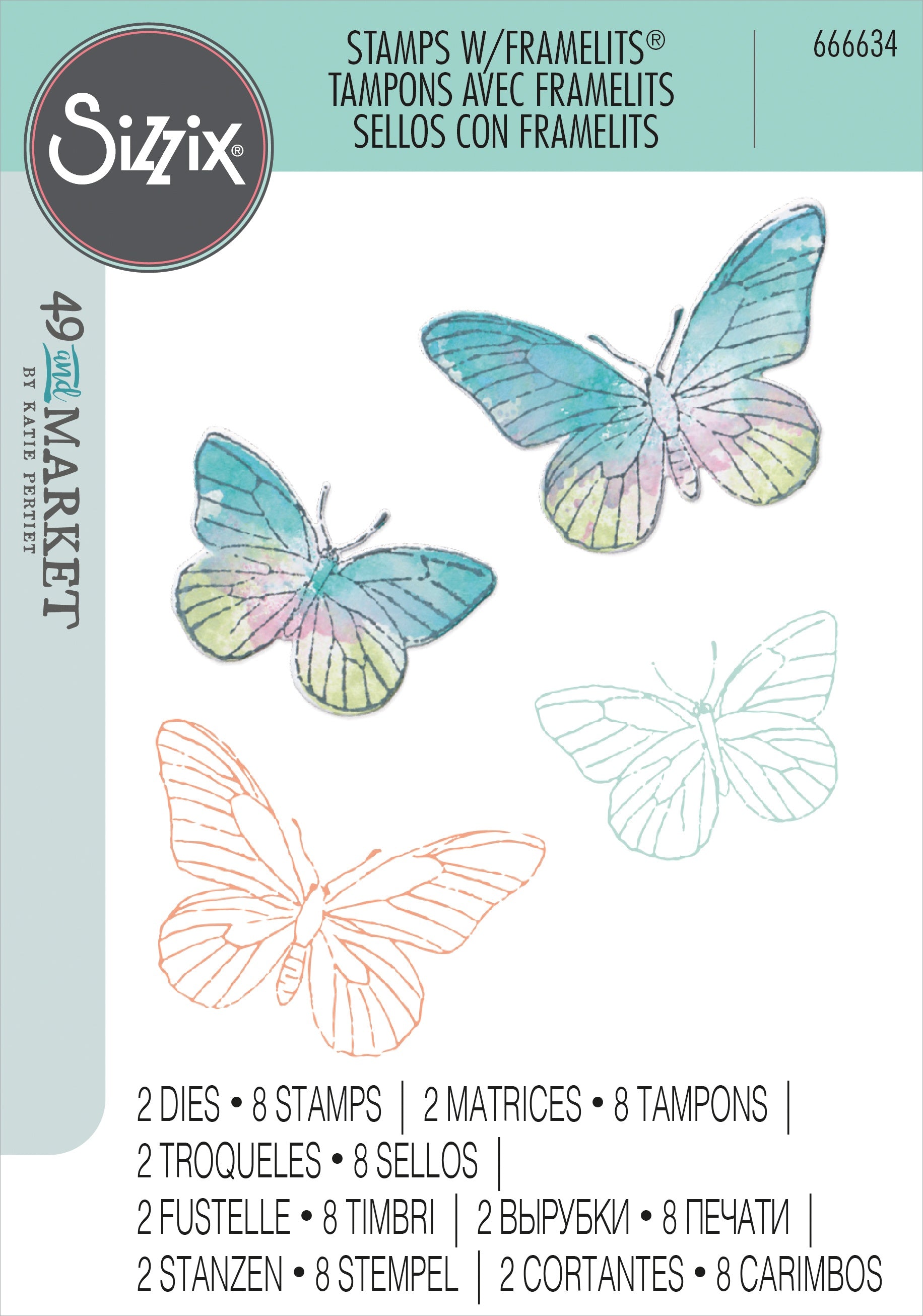 Sizzix - Painted Pencil Butterflies Framelits Die & Stamp Set By 49 & Market