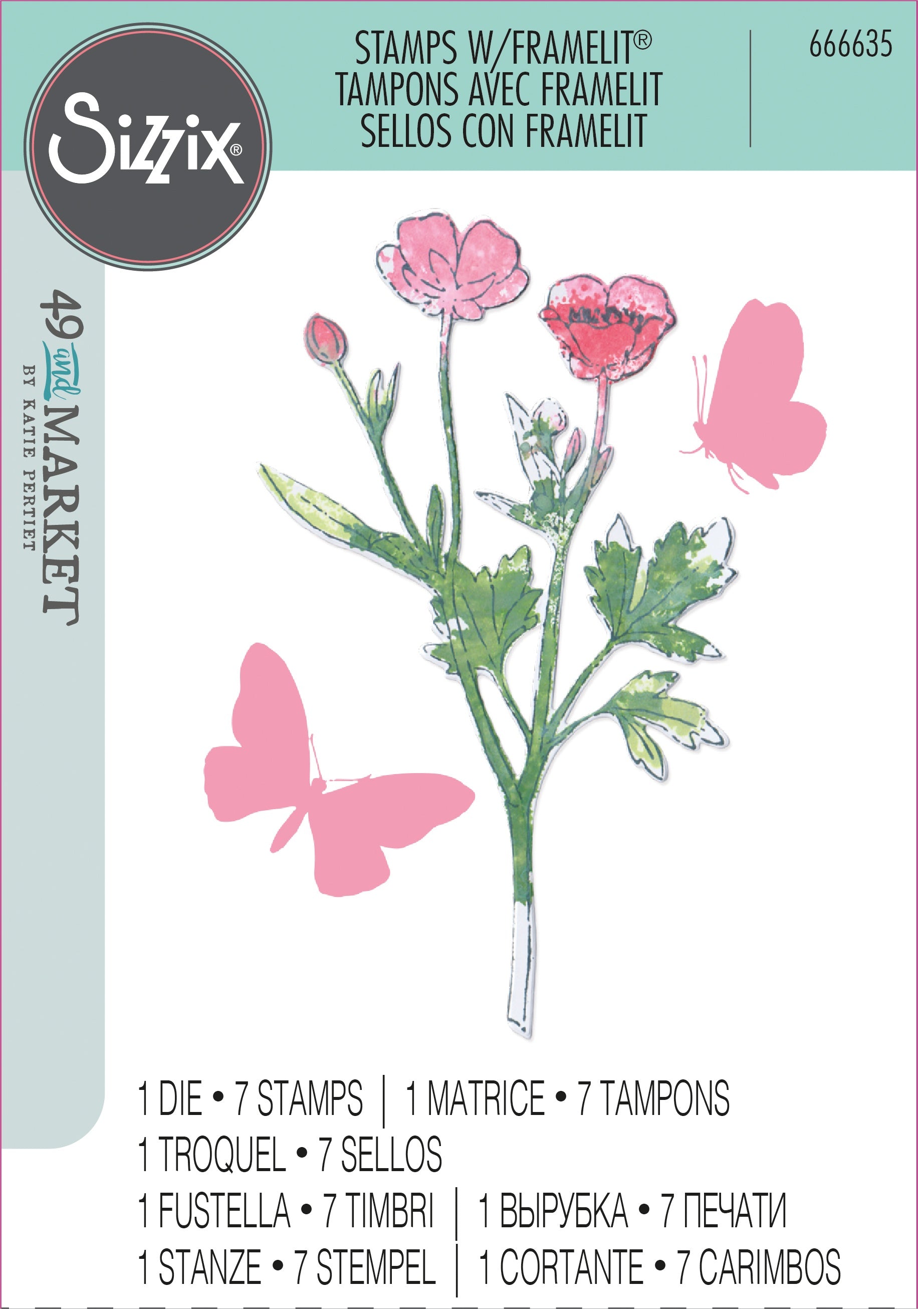 Sizzix - Painted Pencil Botanicals Framelits Die & Stamp Set By 49 & Market