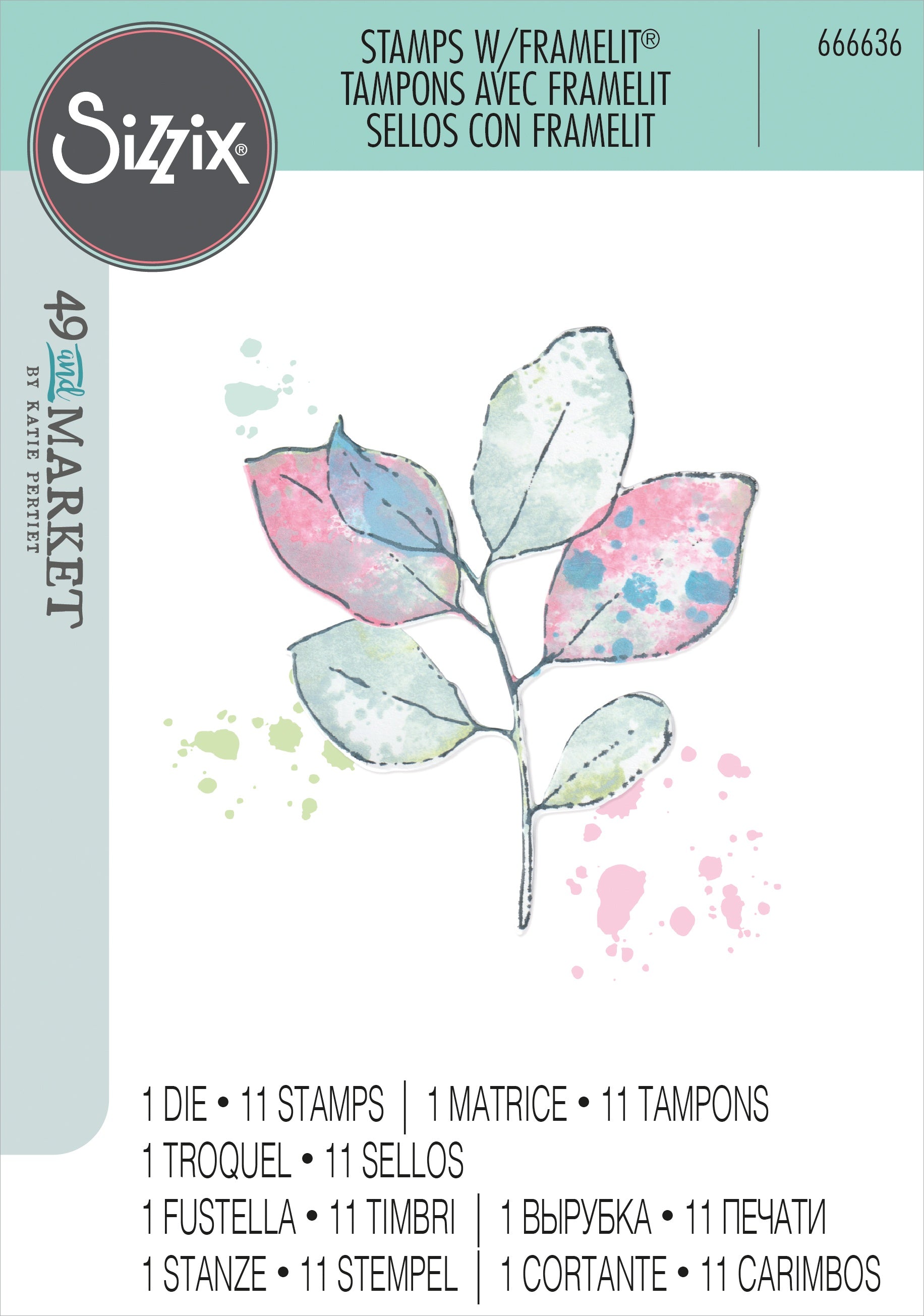 Sizzix - Painted Pencil Leaves Framelits Die & Stamp Set By 49 & Market