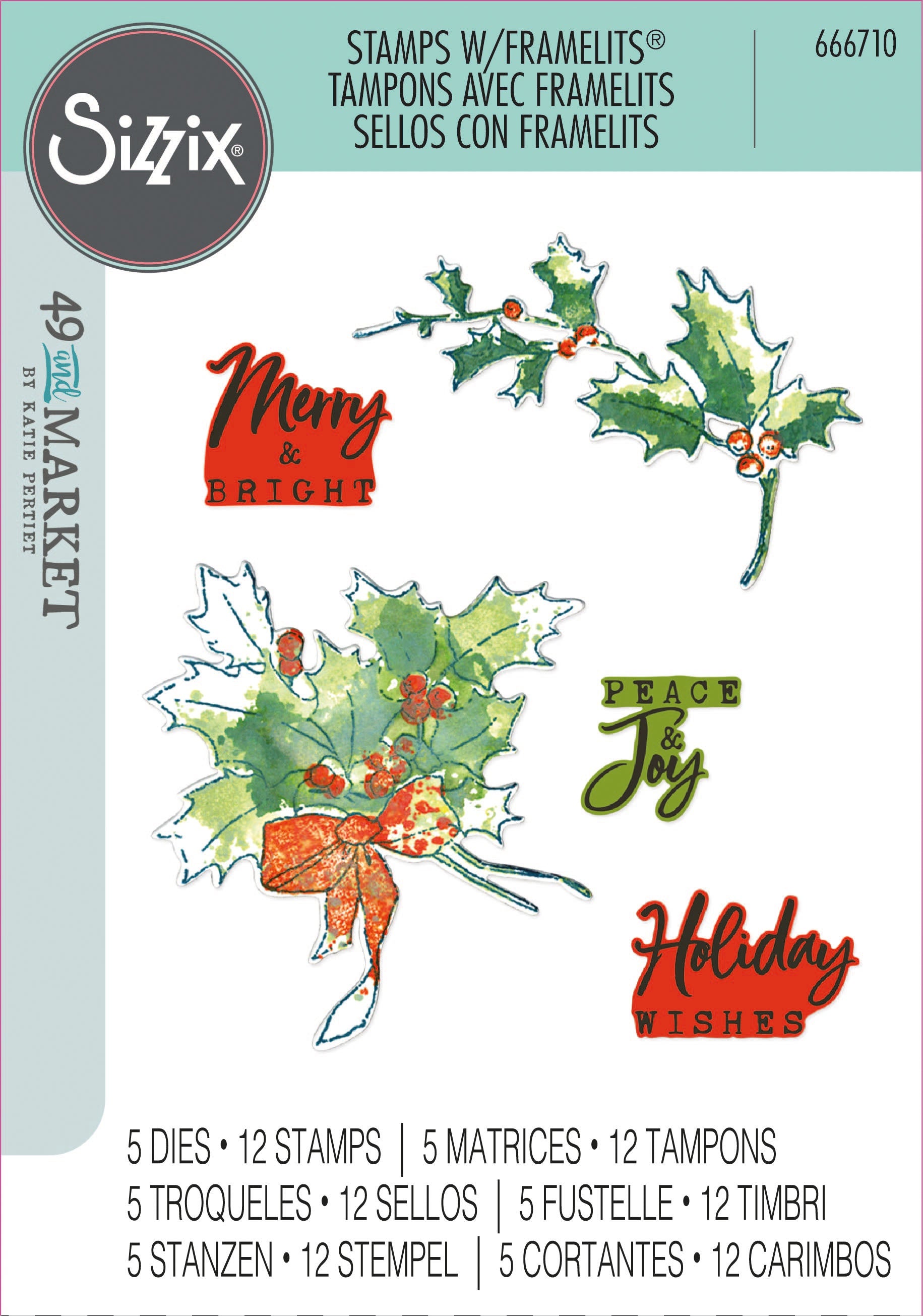 Sizzix - Pencil Line Holly Framelits Die & Stamp Set By 49 And Market