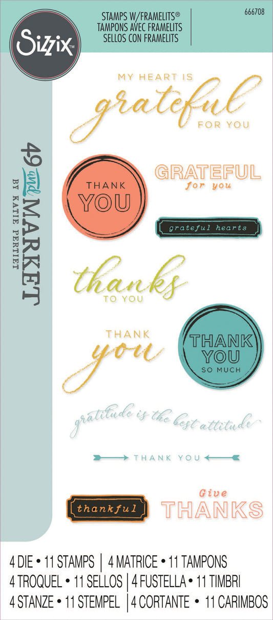 Sizzix - Thankful Sentiments Framelits Die & Stamp Set By 49 And Market