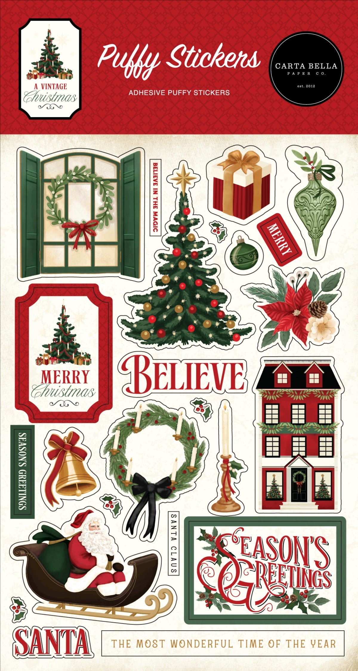 Carta Bella - A Vintage Christmas - Puffy Stickers