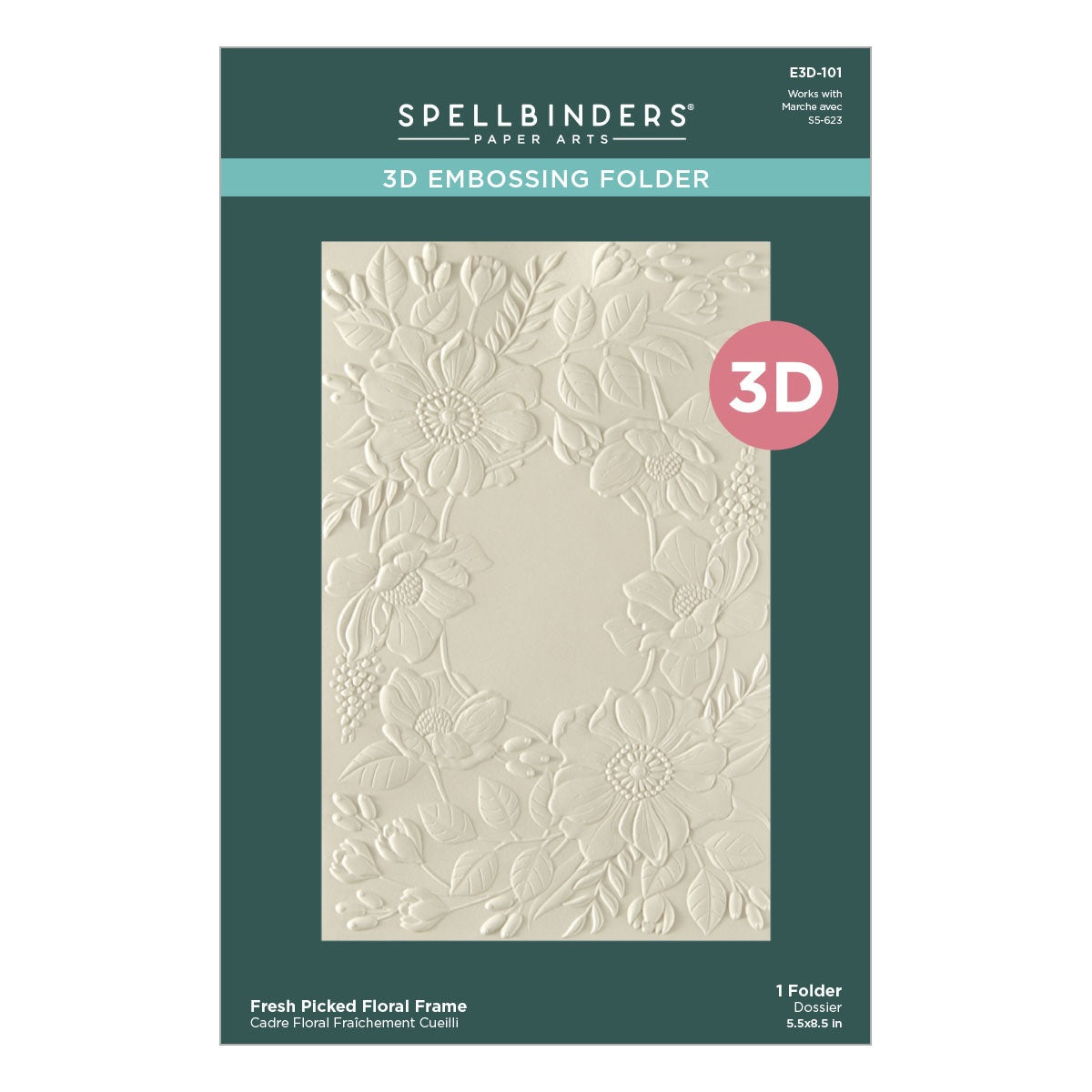 Spellbinders - 3D Embossing Folder - Fresh Picked Floral Frame