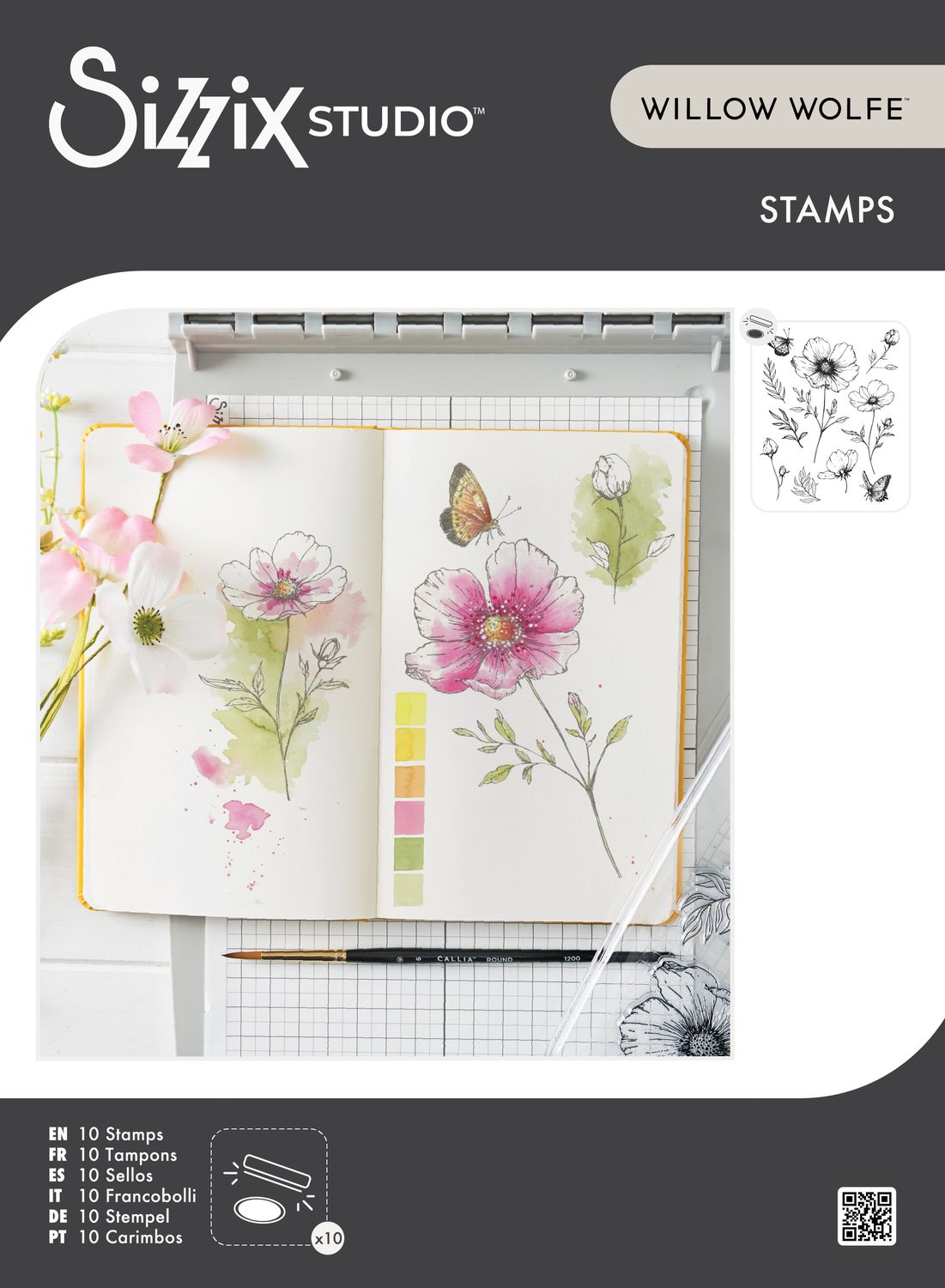 Sizzix - Cosmos and Butterflies Stamp Set by Willow Wolfe