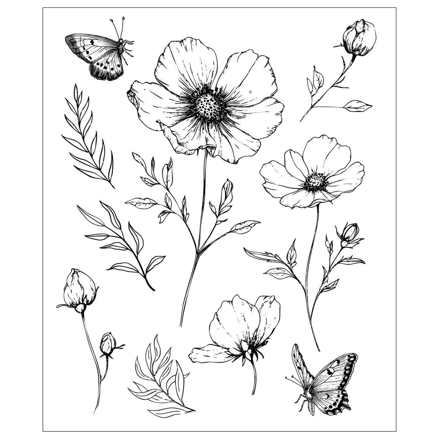 Sizzix - Cosmos and Butterflies Stamp Set by Willow Wolfe