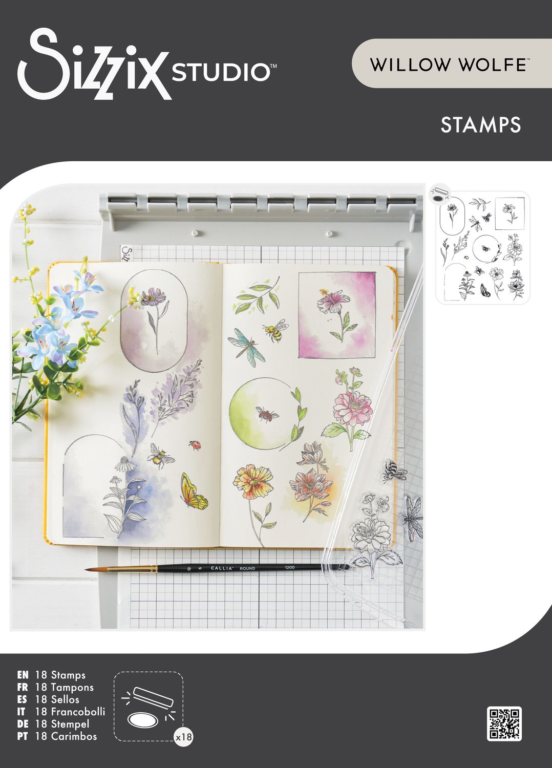 Sizzix - Floral Frames and Mini Flowers Stamp Set by Willow Wolfe