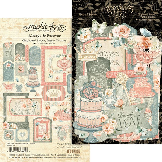 Graphic 45 - Always & Forever - Chipboard Tags & Frames