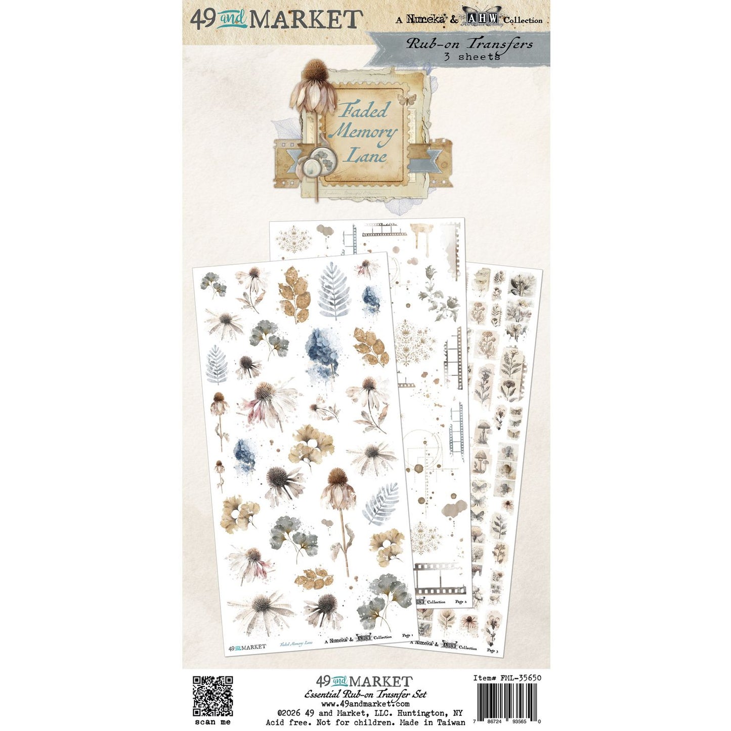 49 and Market - Faded Memory Lane - Essential Rub-On Transfer Set