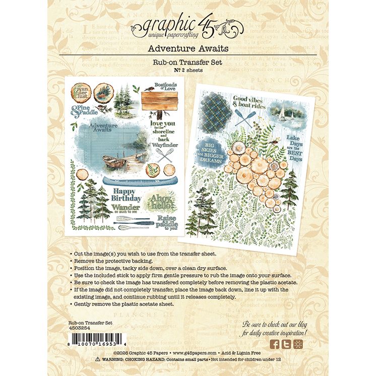 Graphic 45 - Adventure Awaits - Rub-on Transfer Set