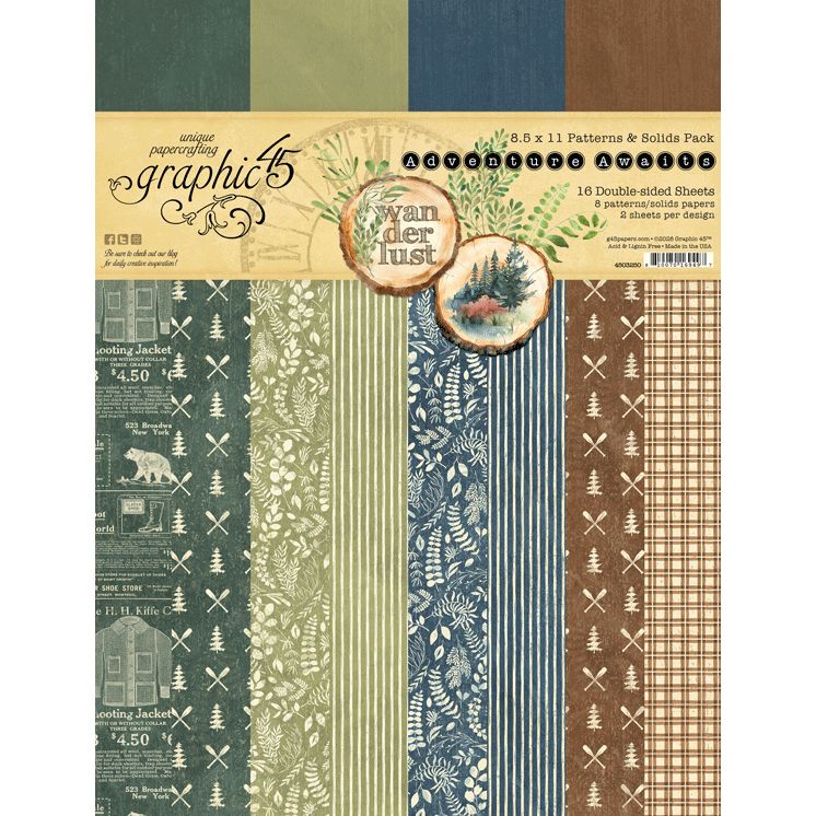Graphic 45 - Adventure Awaits - Patterns & Solids Collection Pack