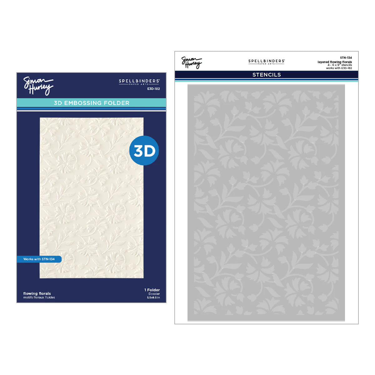 Spellbinders - Flowing Florals 3D Embossing Folder & Stencil Bundle by Simon Hurley