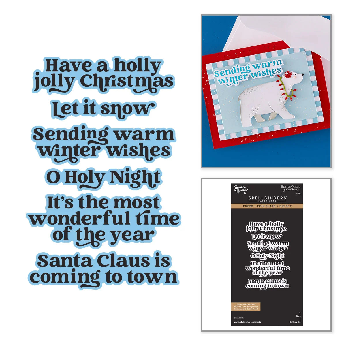 Spellbinders - Wonderful Winter Sentiments Press + Foil Plate & Die Bundle by Simon Hurley