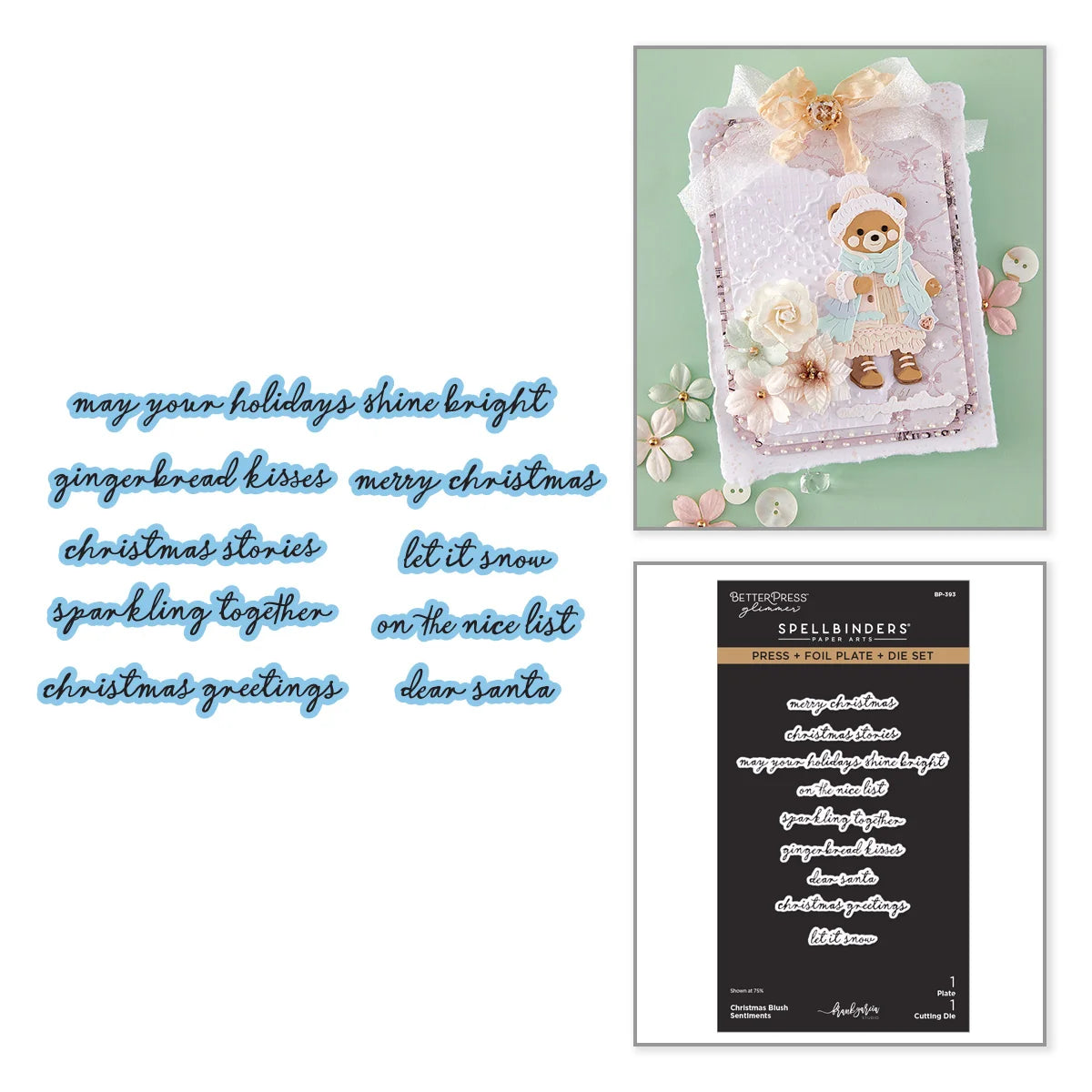 Spellbinders - Christmas Blush Sentiments Press + Foil Plate & Die Bundle by Frank Garcia