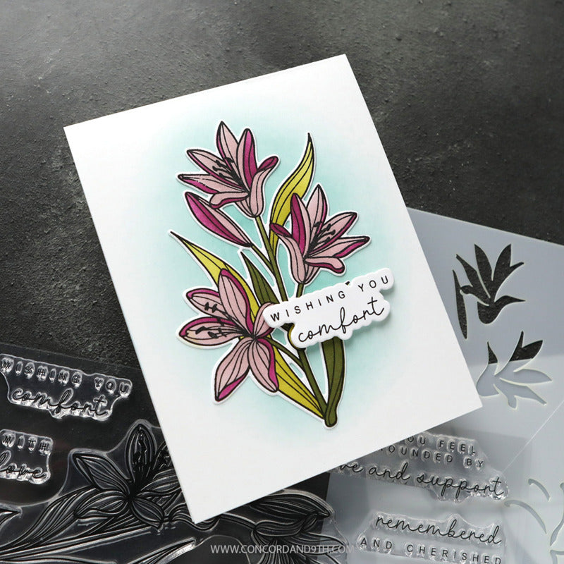 Concord & 9th - Long Line Lilies Stamp, Die & Stencil Bundle by Kristina Werner