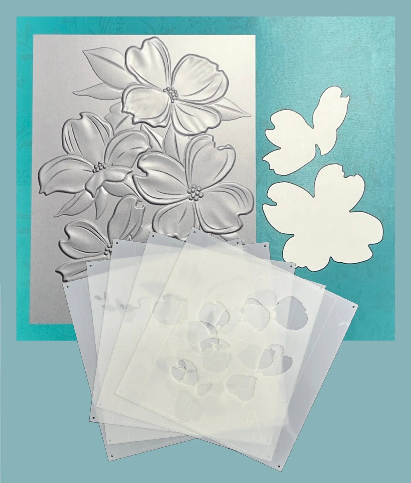 Gina K. - Fancy Dogwood 3D Embossing Folder, Stencil & Die Bundle