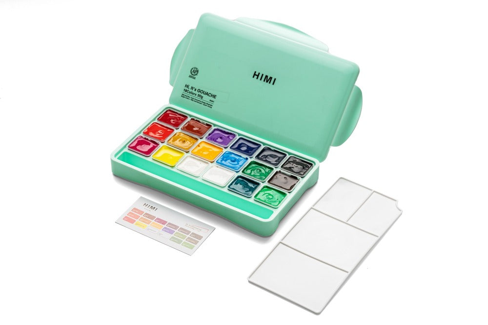 HIMI - Jelly Cup Gouache Paint Set - Green Case: 18 Cup