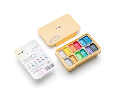 HIMI - Jelly Cup Gouache Paint Set - Yellow Case: 12 Cup Metallic