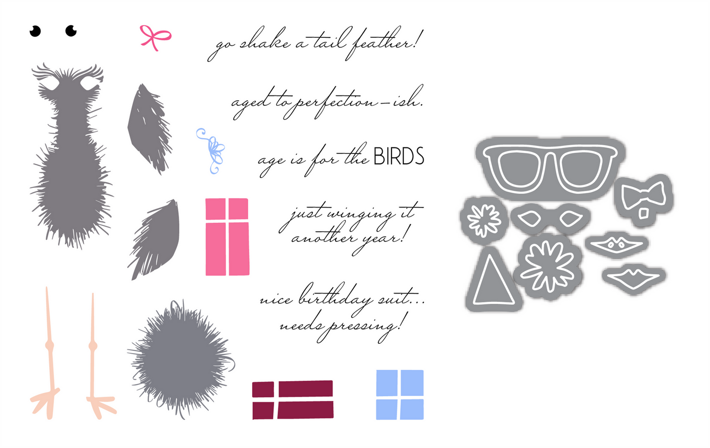 LDRS - Fuzzy Wuzzies Birthday Suit Add-On Stamp & Die Bundle