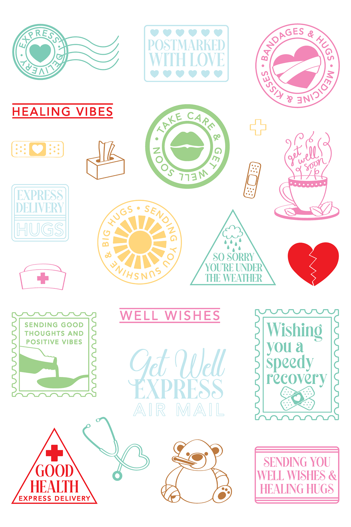 LDRS - Get Well Soon Postage Collage Stamp Set
