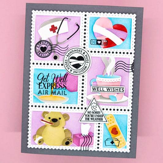 LDRS - Get Well Soon Postage Collage Layering Stencil