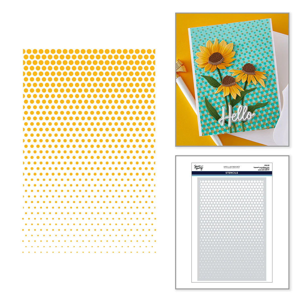 Spellbinders - Cascading Dots 3D Embossing Folder & Stencil Bundle by Simon Hurley
