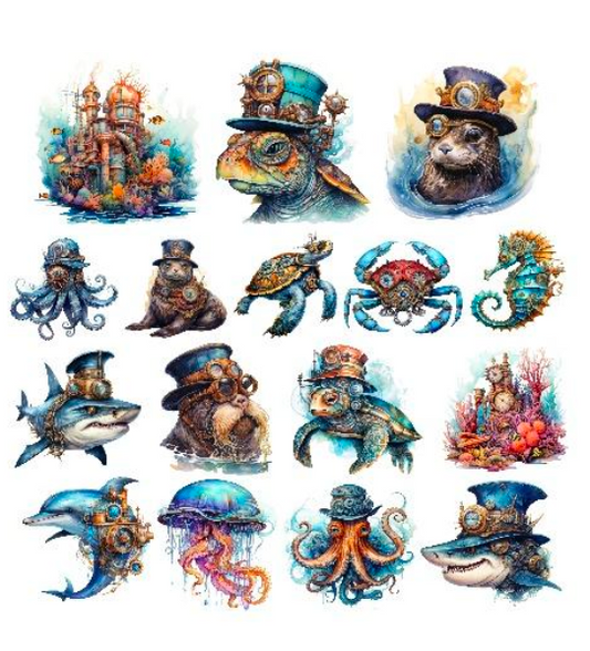 Simply Stated - Ephemera Pack - Steampunk Ocean Life
