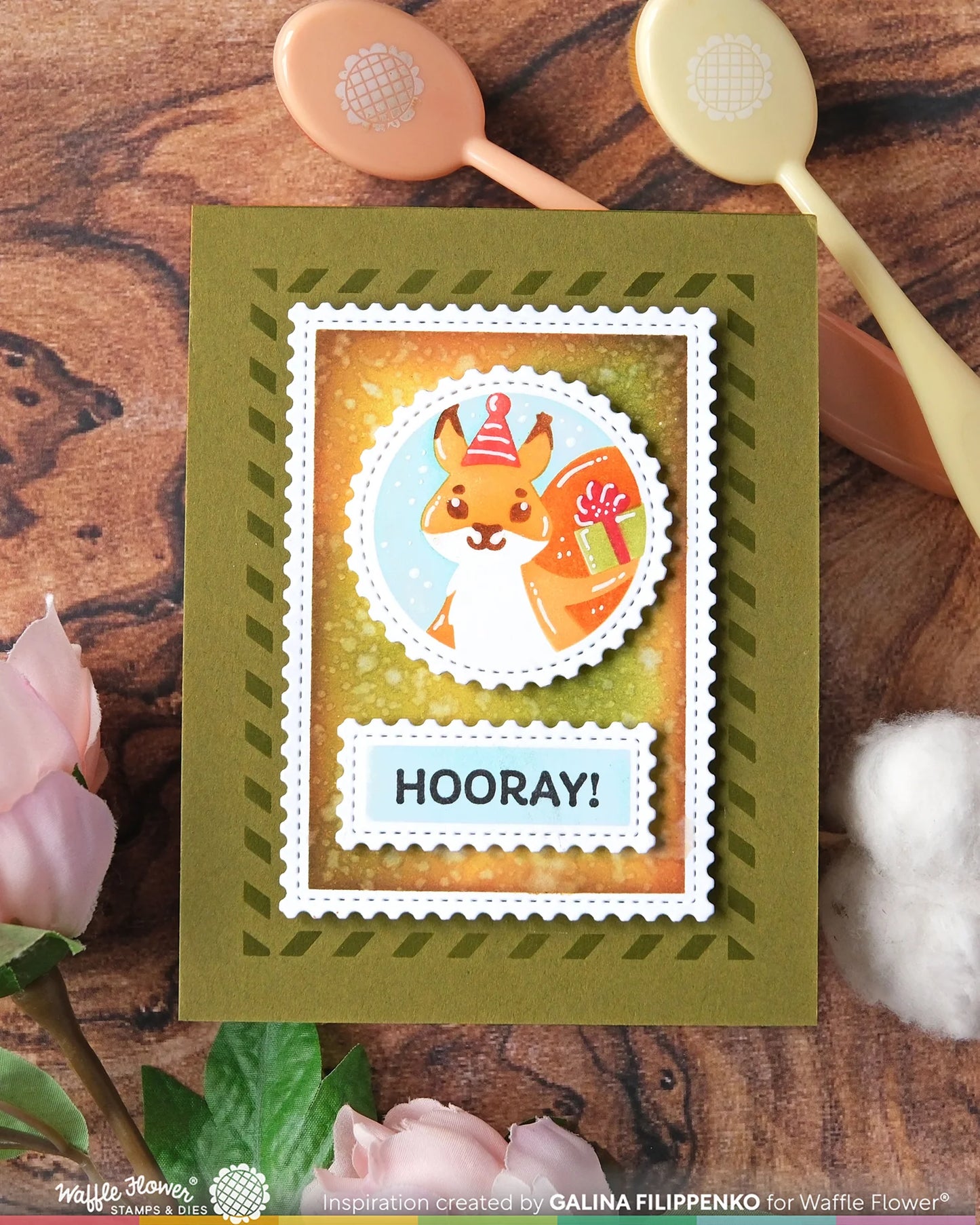 Waffle Flower - Nesting Postage Collage - Party Bear Stencil