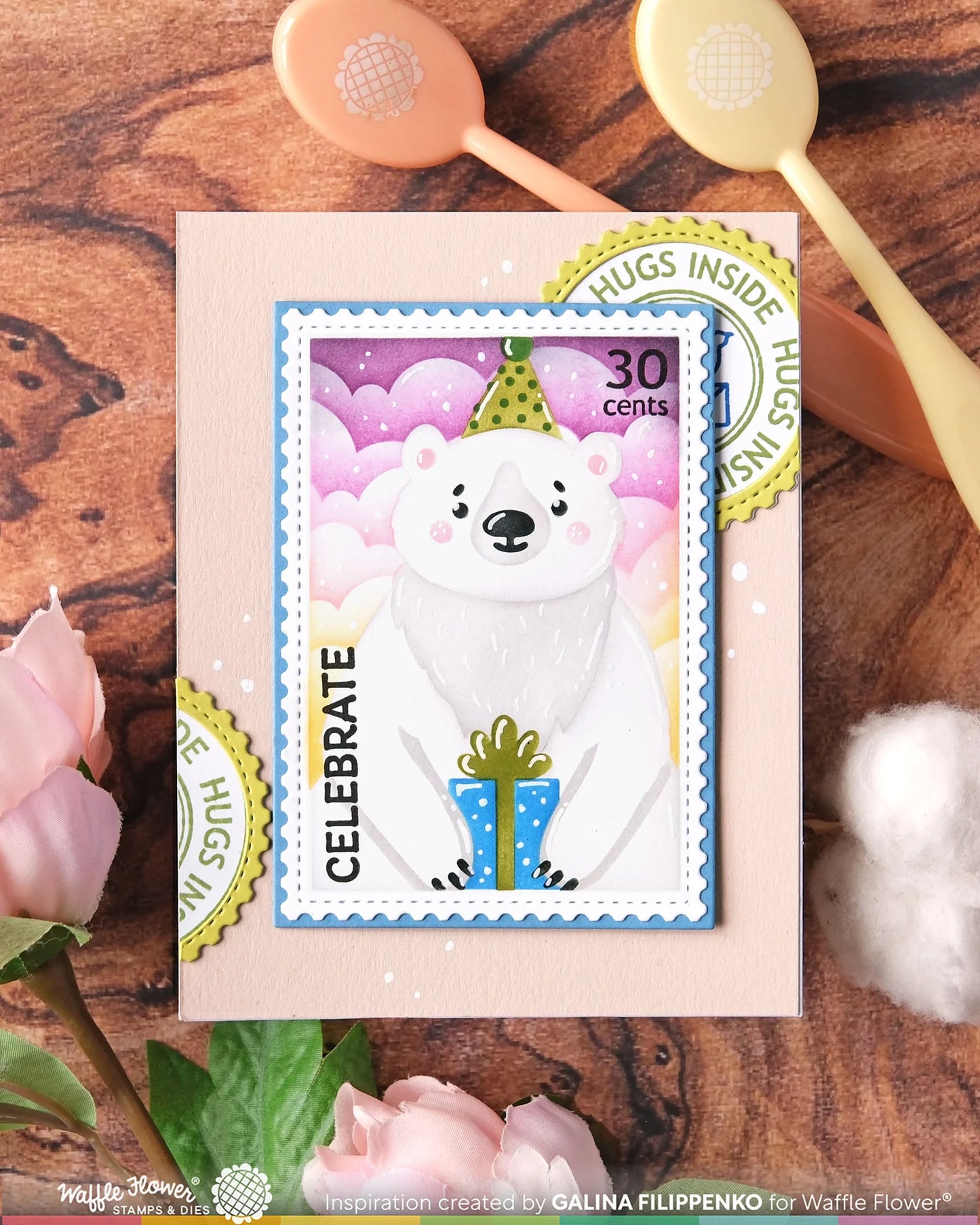 Waffle Flower - Nesting Postage Collage - Party Bear Stencil