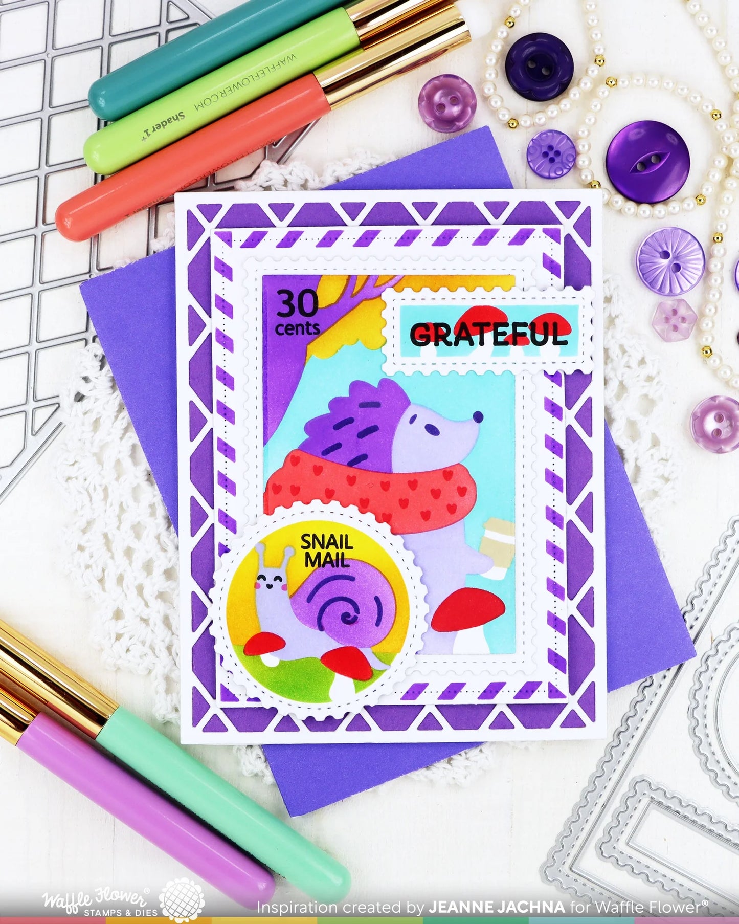 Waffle Flower - Nesting Postage Collage - Collage Blocks Stencil