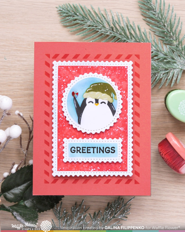 Waffle Flower - Nesting Postage Collage - Let It Snow Stencil