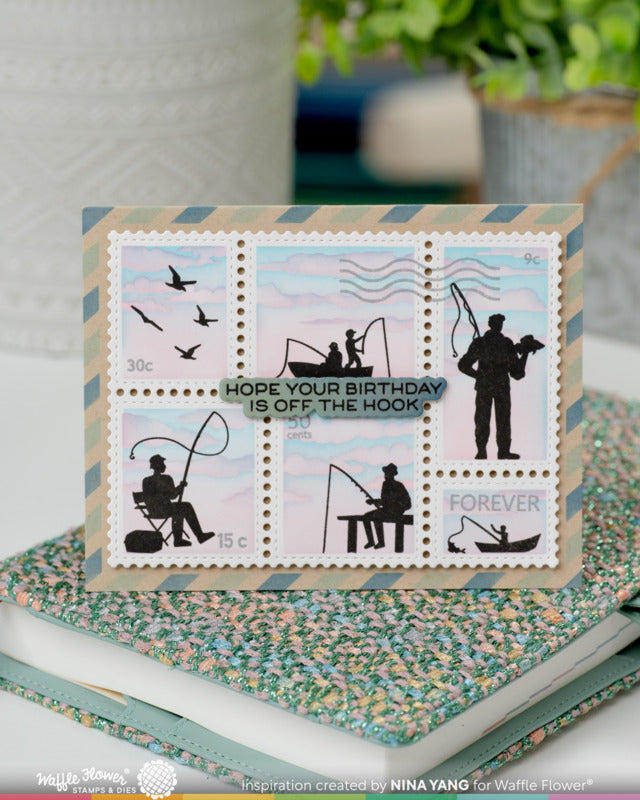 Waffle Flower - Postage Collage - Fishing Silhouettes Stamp Set