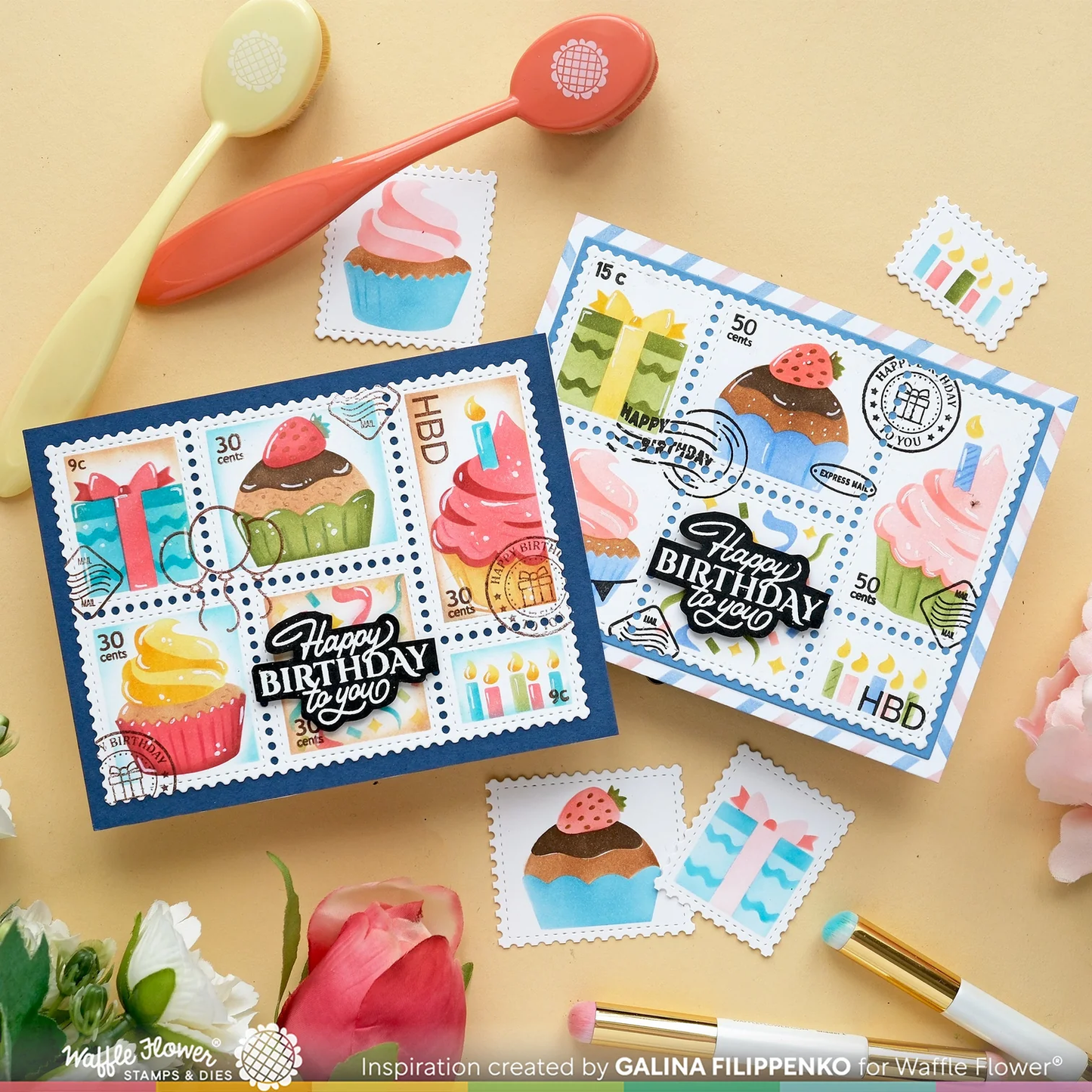 Waffle Flower - Postage Collage - Cupcake Stencil Set