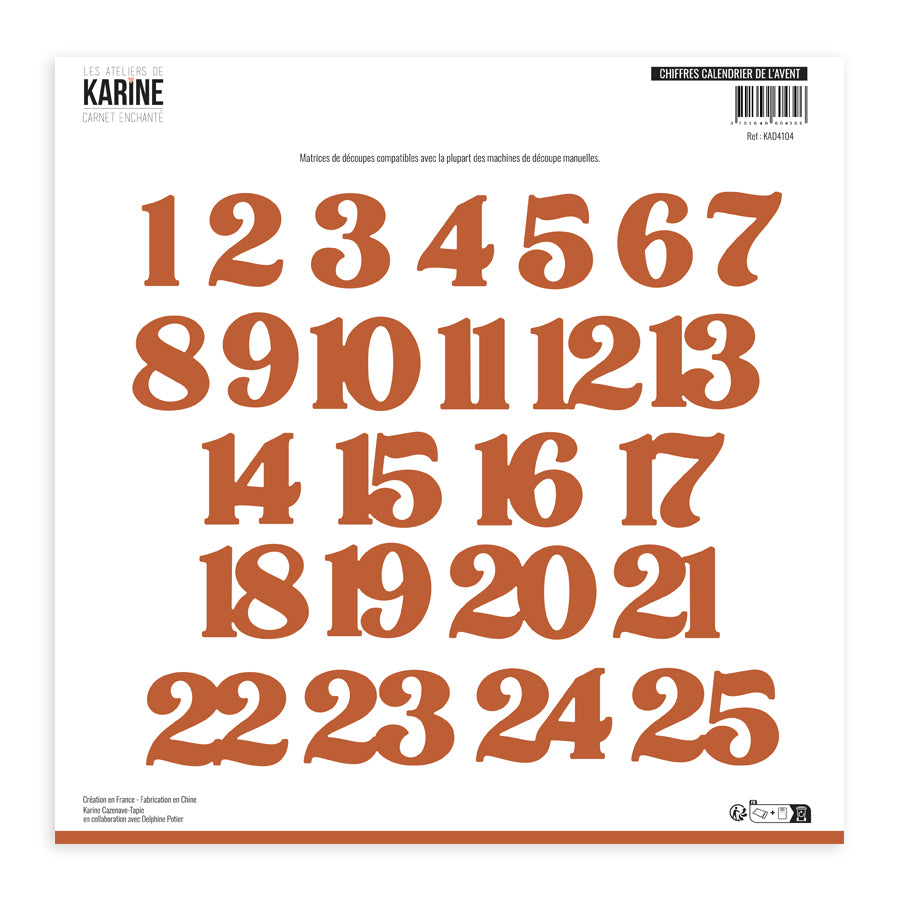Les Ateliers de Karine - Carnet Enchante - Chiffres Calendrier de l'Advent Die Set