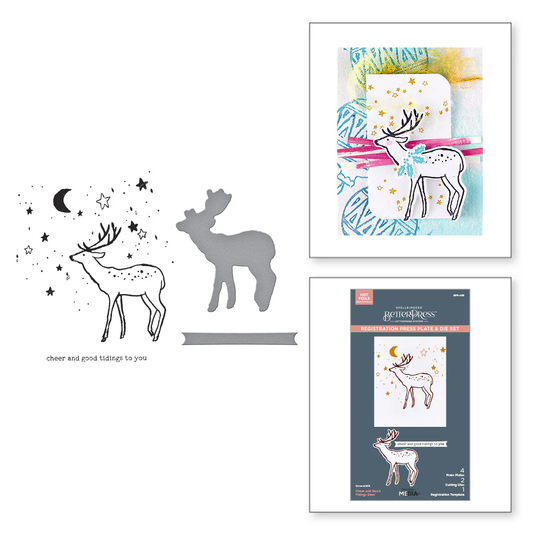 Spellbinders - BetterPress - Cheer and Good Tidings Deer Registration Press Plate & Die Bundle by Dina Wakley
