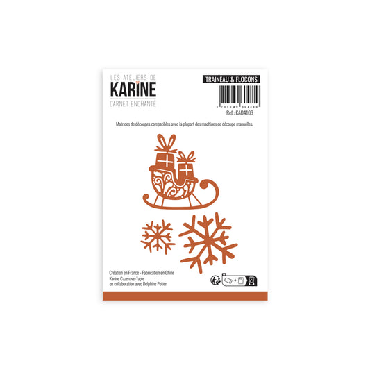 Les Ateliers de Karine - Carnet Enchante - Traineau & Flocons Die Set