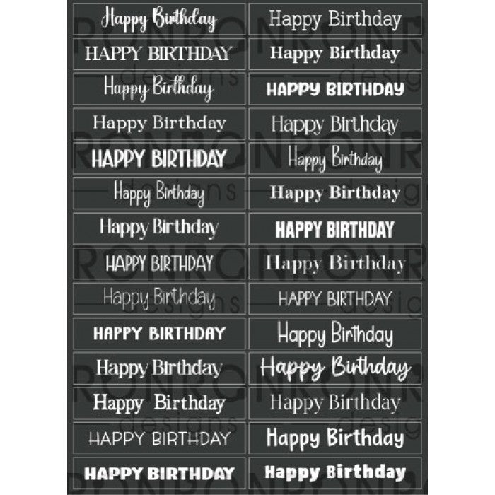 RonRon Designs - Stickers - Happy Birthday: Black