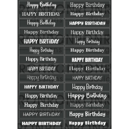 RonRon Designs - Stickers - Happy Birthday: Black