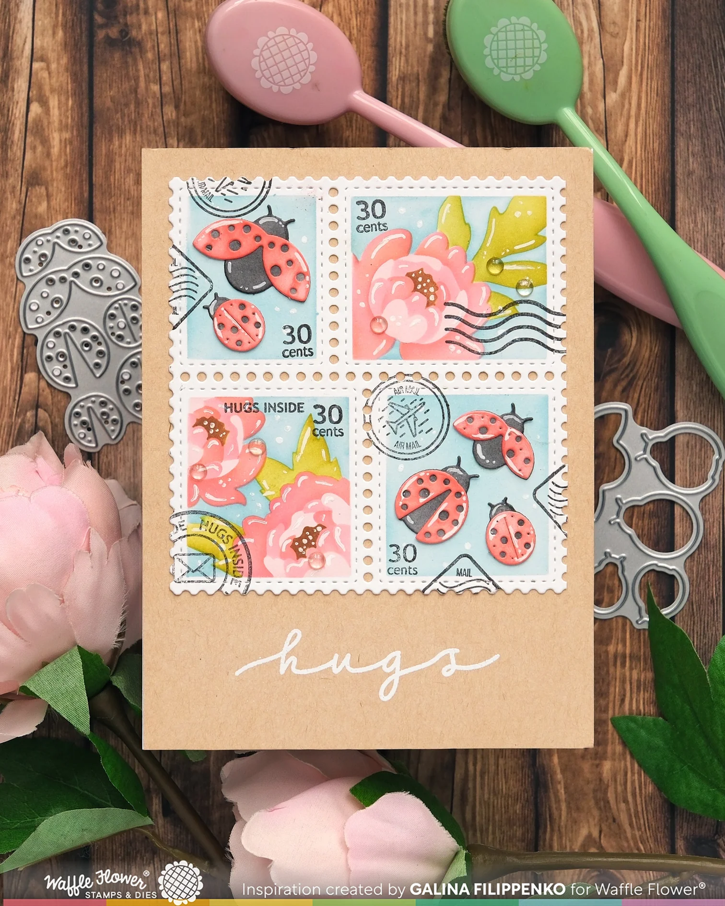Waffle Flower - Postage Collage - Peony Stencil