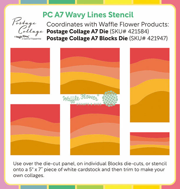 Waffle Flower - Postage Collage - A7 Wavy Lines Stencil Set