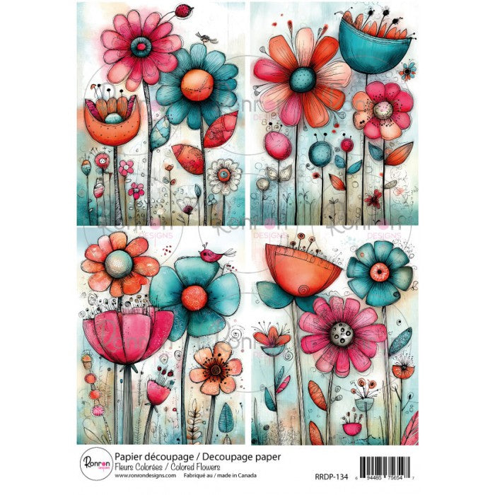 RonRon Designs - Rice Paper - Colored Flowers