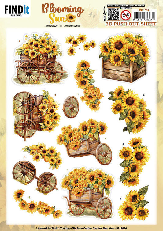 Find It Trading - Blooming Sun 3D Push Out Sheet - Sunflower Wagon