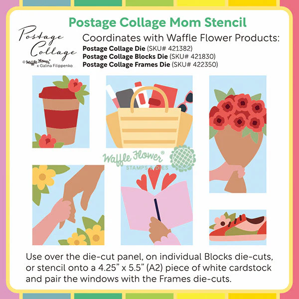 Waffle Flower - Postage Collage - Mom Stencil